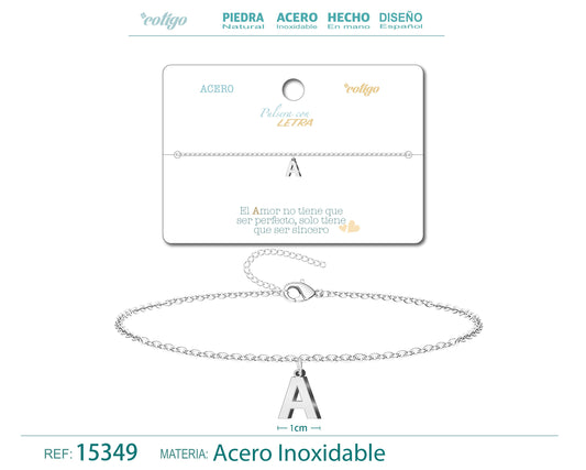 Pulsera Letra A Color Plateado