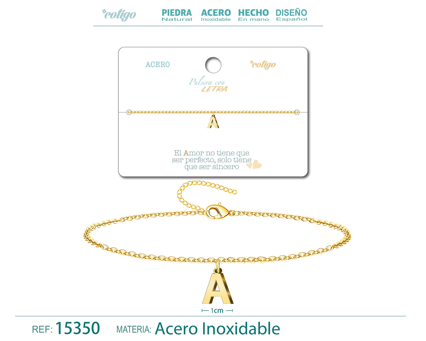 Pulsera Letra A Color Dorado