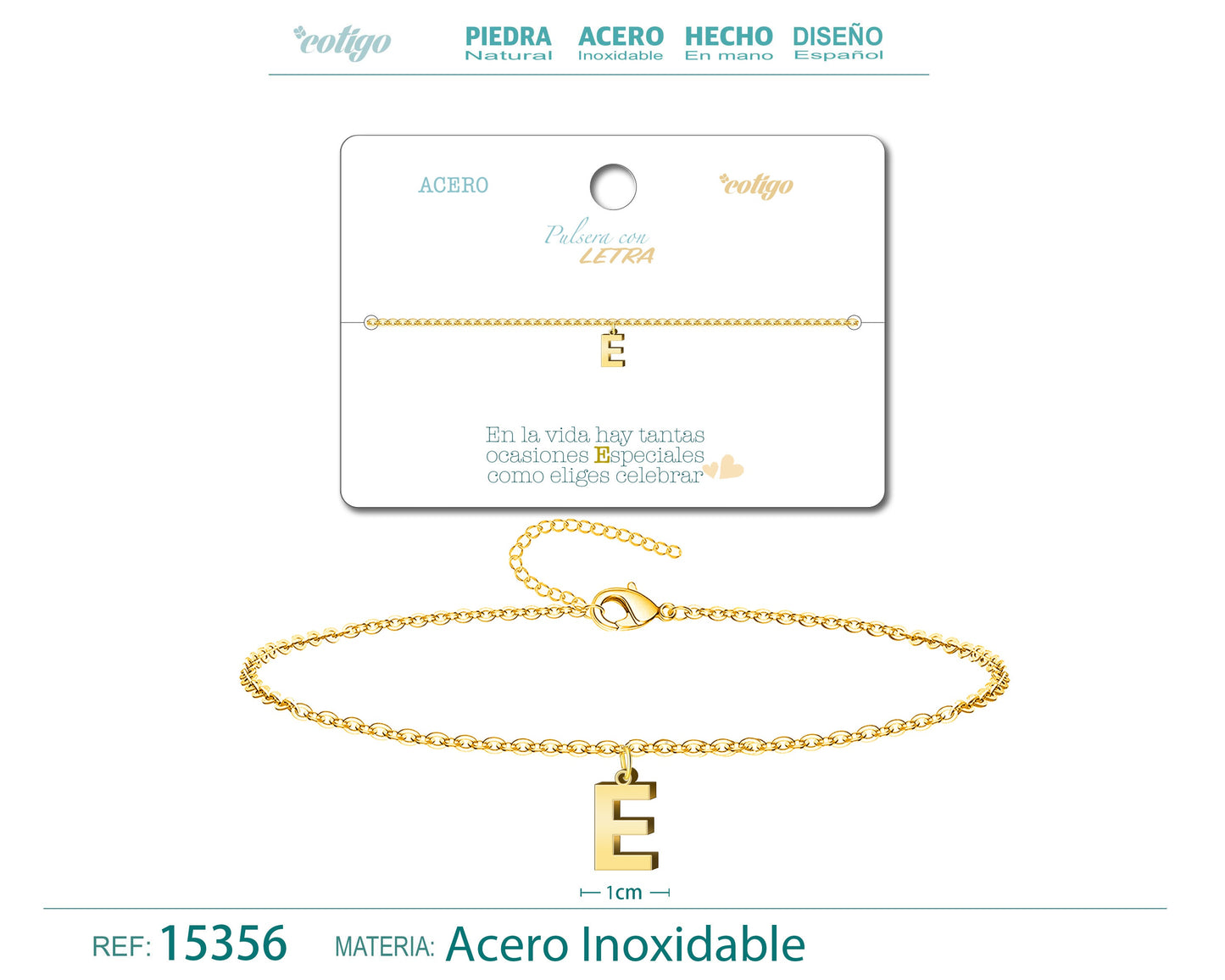 Pulseira Letra E Cor Dourada