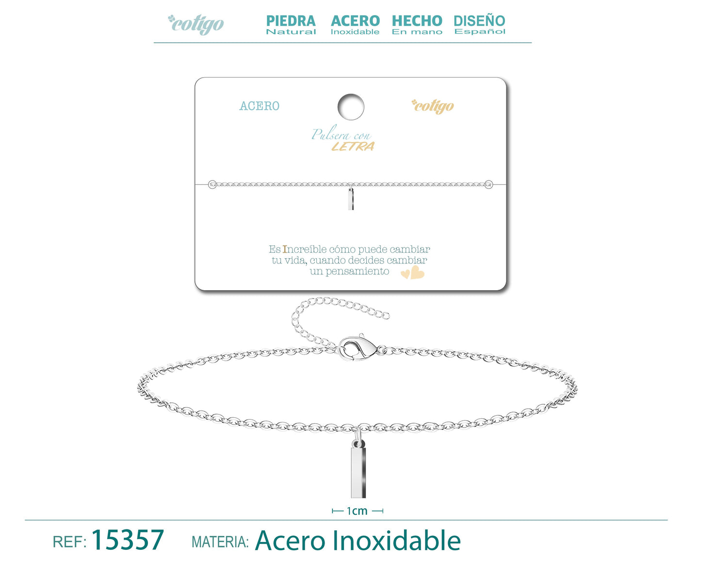 Pulsera Letra I Color Plateado