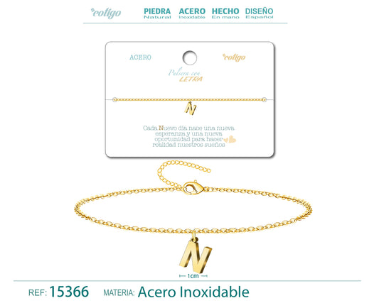 Pulsera Letra N Color Dorado