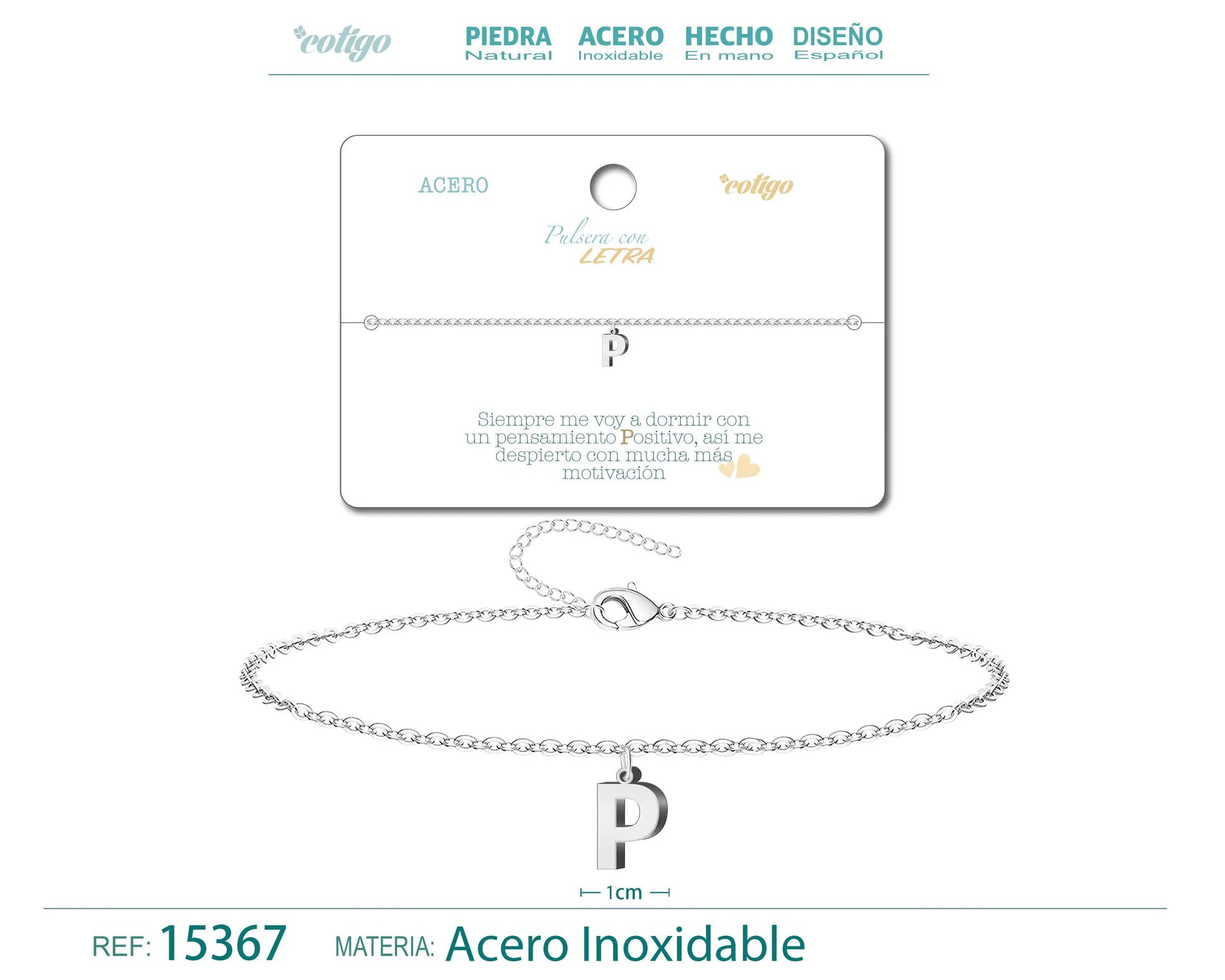 Pulsera Letra P Color Plateado - cotigo