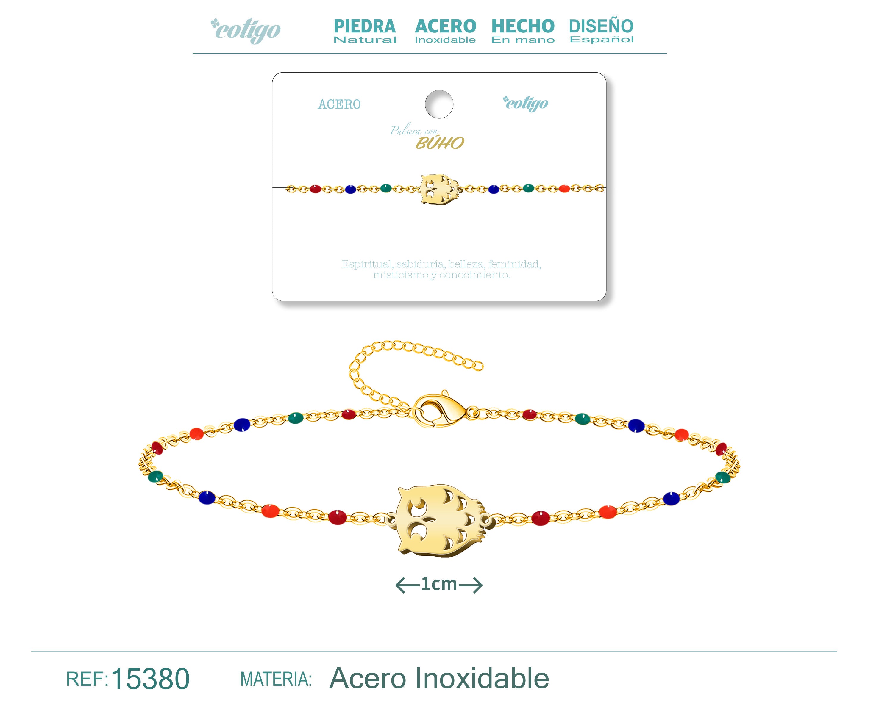 Pulsera Multicolor con Búho en Acero Inoxidable – vista principal del diseño multicolor con búho