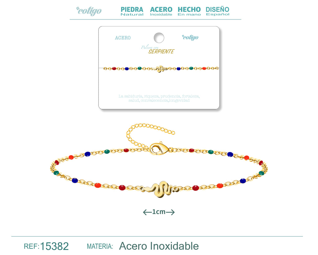 Pulsera Multicolor con Serpiente en Acero Inoxidable – vista principal del diseño multicolor con serpiente