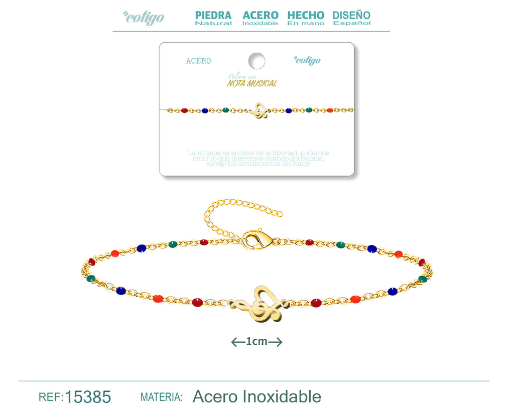 Pulsera Multicolor con Nota Musical en Acero Inoxidable – vista principal del diseño multicolor con nota musical