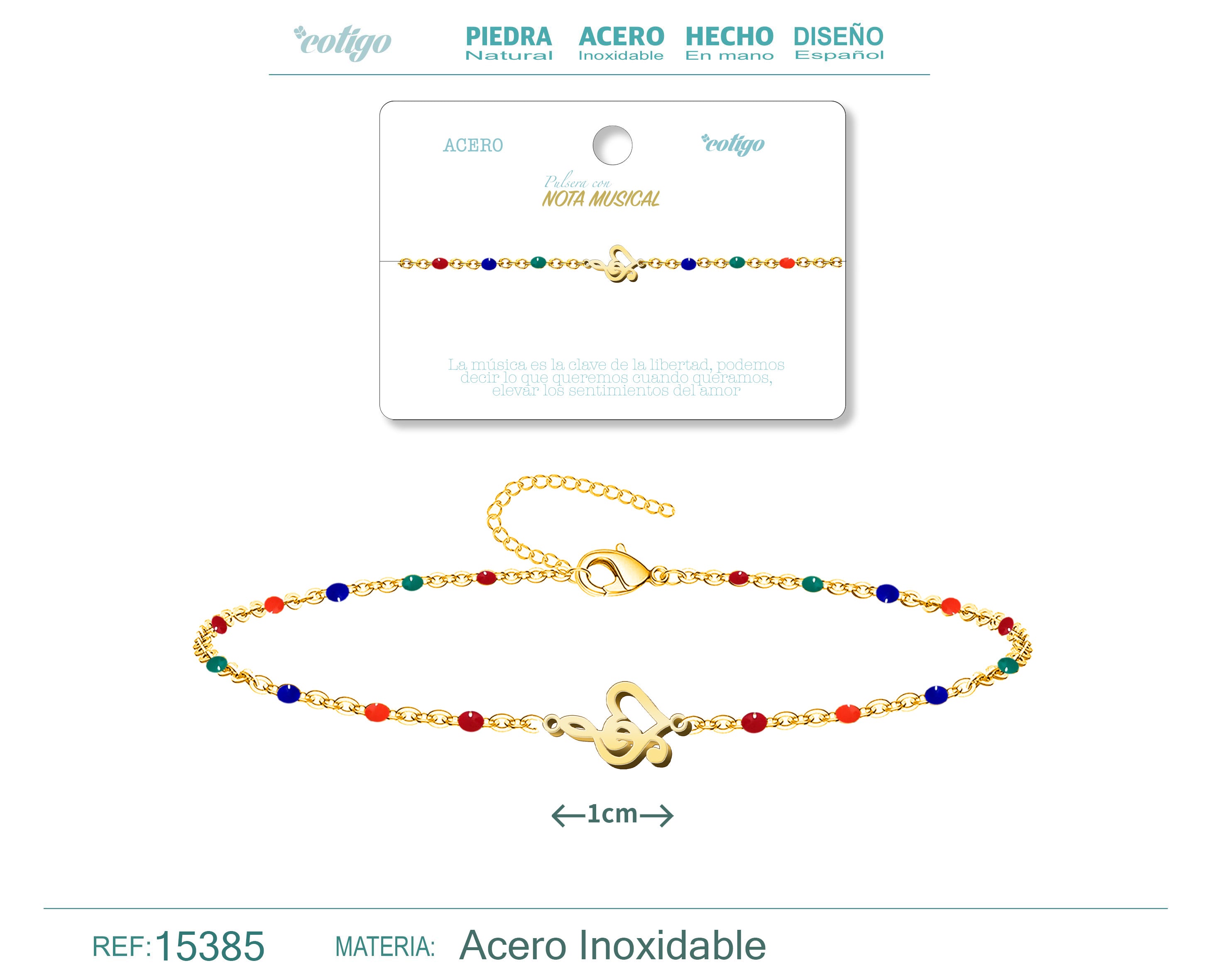 Pulsera Multicolor con Nota Musical en Acero Inoxidable – vista principal del diseño multicolor con nota musical
