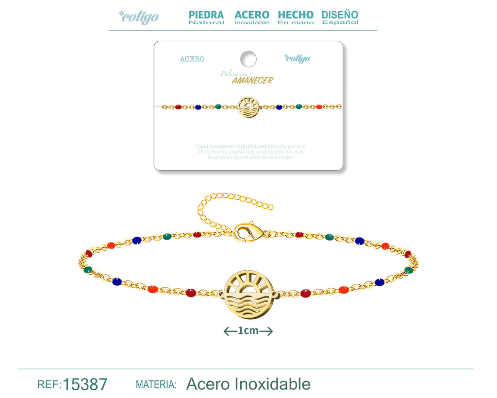 Pulsera Multicolor con Amanecer en Acero Inoxidable – vista principal del diseño multicolor con amanecer