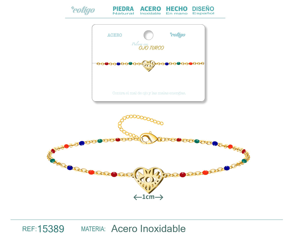 Pulsera Acero Multicolor con Ojo de Turco