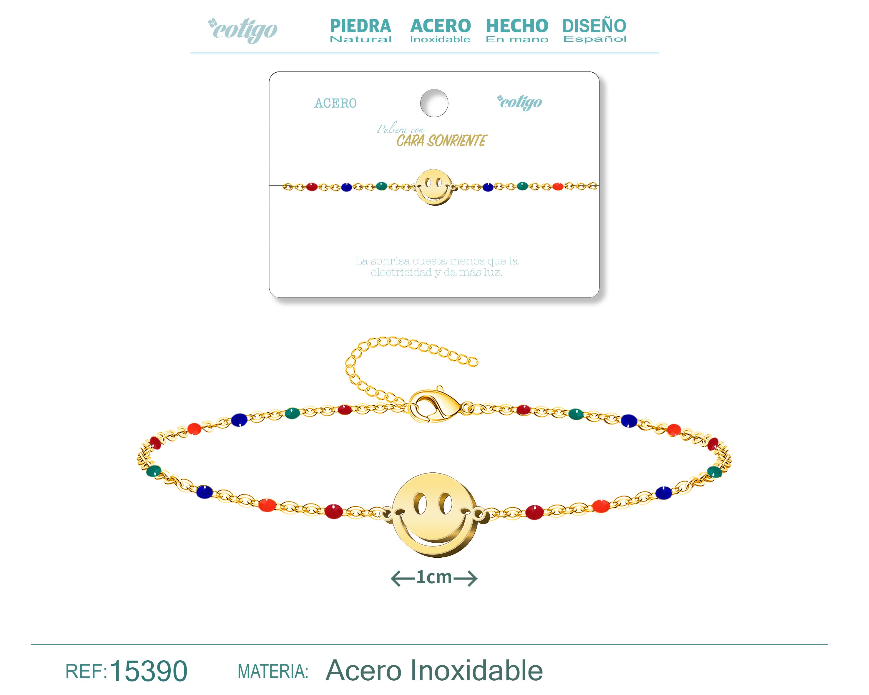 Pulsera Multicolor con Cara Sonriente en Acero Inoxidable – vista principal del diseño multicolor con cara sonriente
