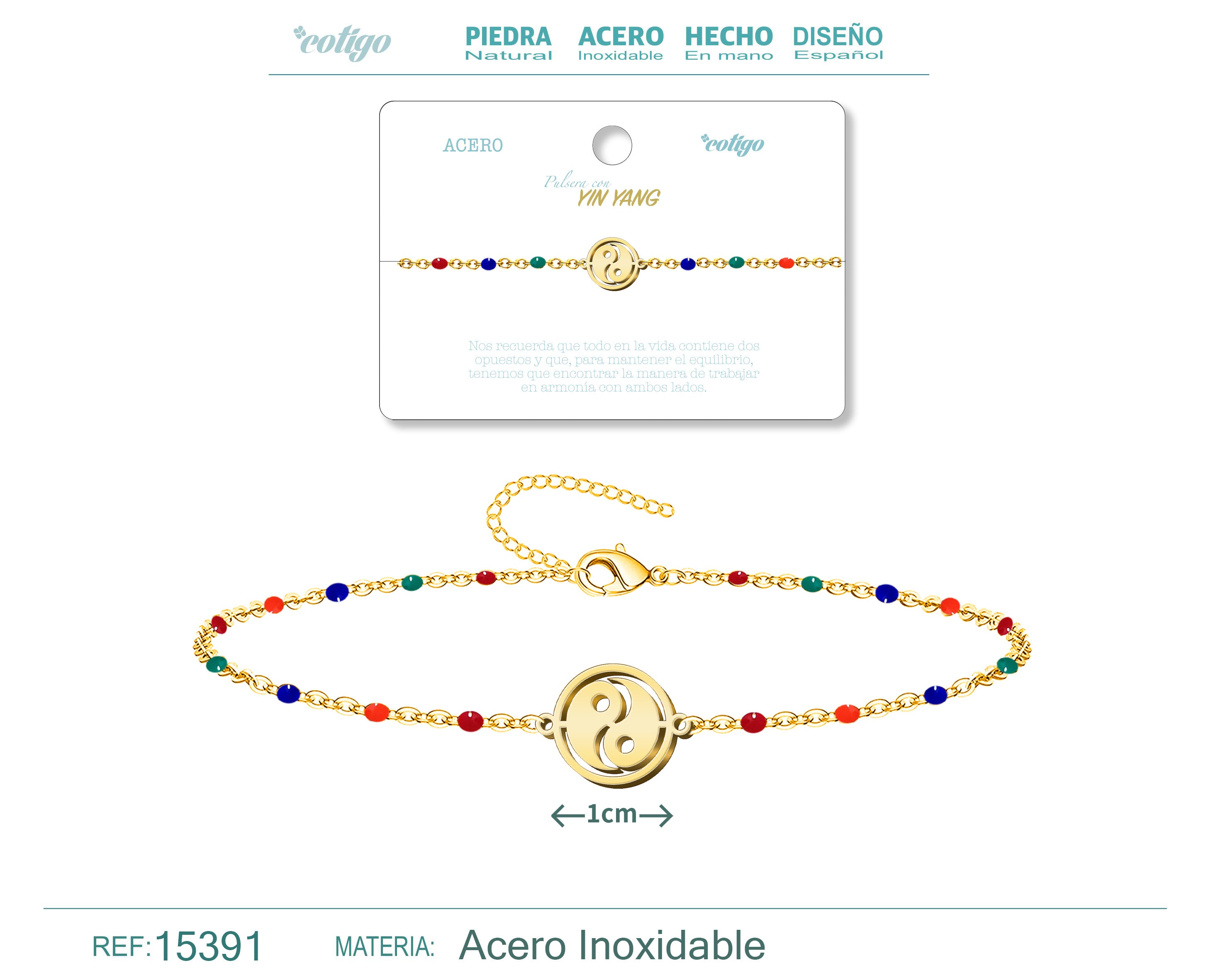 Pulsera Multicolor con Yin Yang en Acero Inoxidable – vista principal del diseño multicolor con yin yang