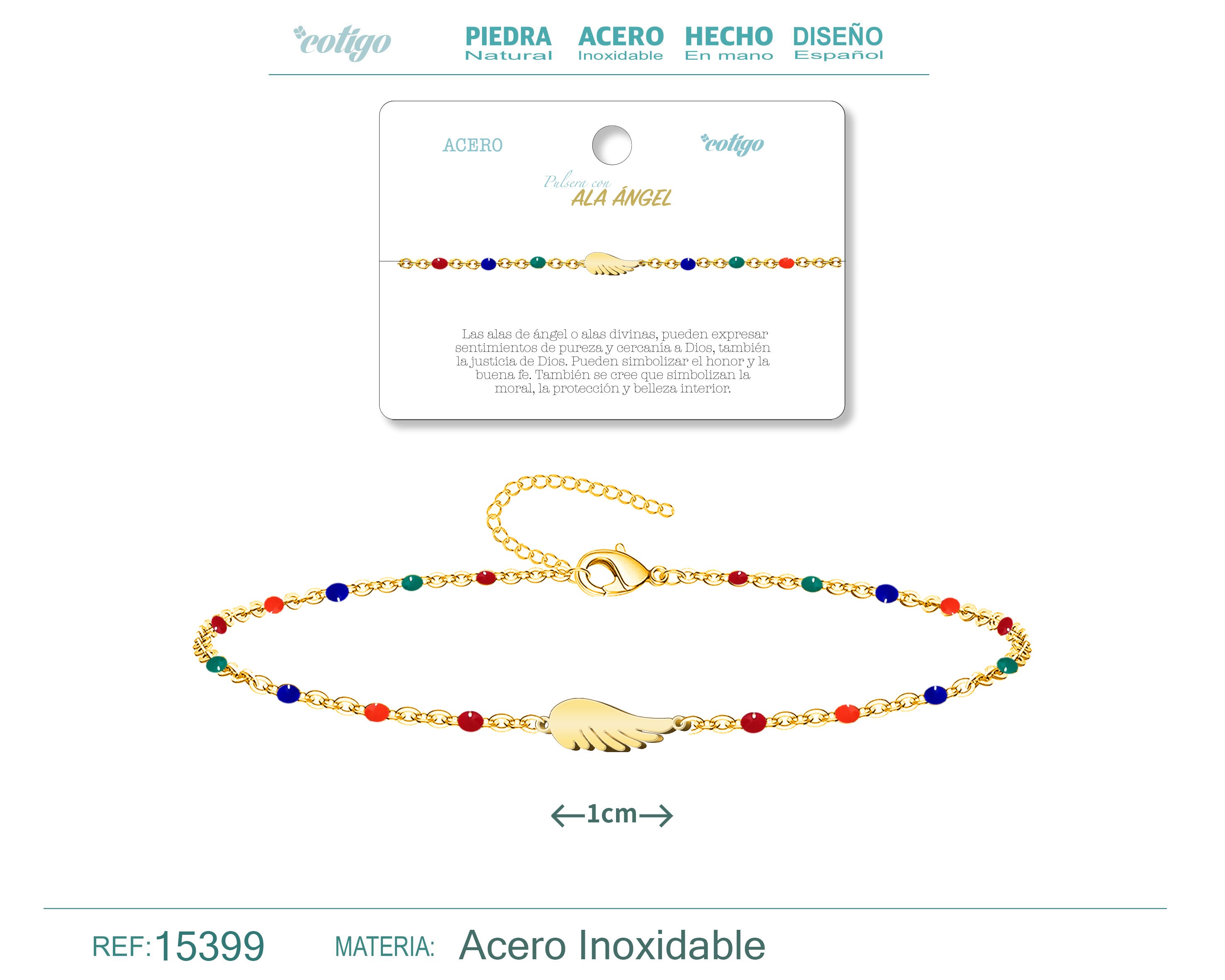 Pulsera Multicolor con Ala de Ángel en Acero Inoxidable – vista principal del diseño multicolor con ala de ángel