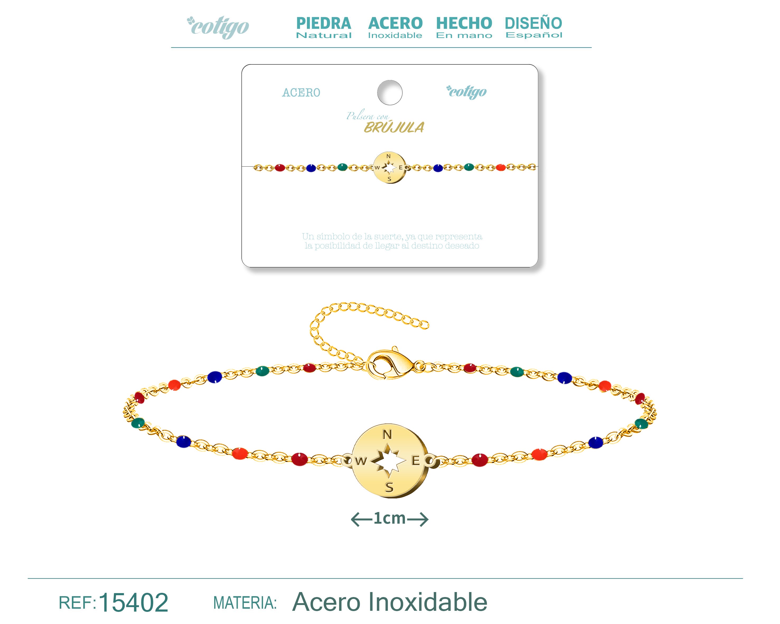 Pulsera Multicolor con Brújula en Acero Inoxidable – vista principal del diseño multicolor con brújula