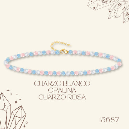 🌿 Pulsera de Piedra Natural 4mm Multicolores  ✨ con Accesorio en Acero Inoxidable 💎 ¡Incluye Pulsera 7 Nudos de Regalo! 🎁