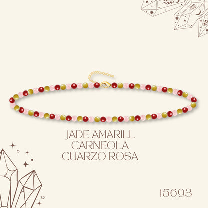 🌿 Pulsera de Piedra Natural 4mm Multicolores  ✨ con Accesorio en Acero Inoxidable 💎 ¡Incluye Pulsera 7 Nudos de Regalo! 🎁