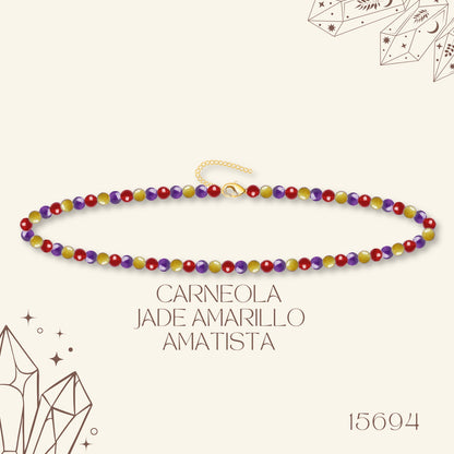 🌿 Pulsera de Piedra Natural 4mm Multicolores  ✨ con Accesorio en Acero Inoxidable 💎 ¡Incluye Pulsera 7 Nudos de Regalo! 🎁
