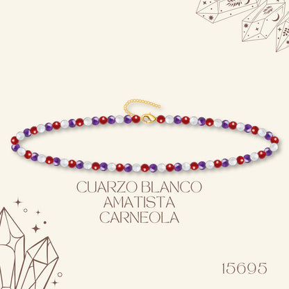 🌿 Pulsera de Piedra Natural 4mm Multicolores  ✨ con Accesorio en Acero Inoxidable 💎 ¡Incluye Pulsera 7 Nudos de Regalo! 🎁