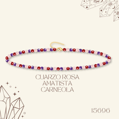 🌿 Pulsera de Piedra Natural 4mm Multicolores  ✨ con Accesorio en Acero Inoxidable 💎 ¡Incluye Pulsera 7 Nudos de Regalo! 🎁