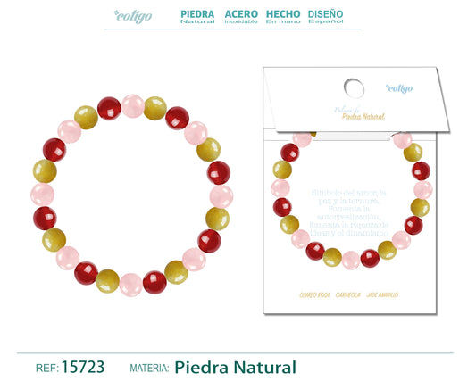 Pulsera Piedra Crneola+Jade amarillo+Cuarzo rosa