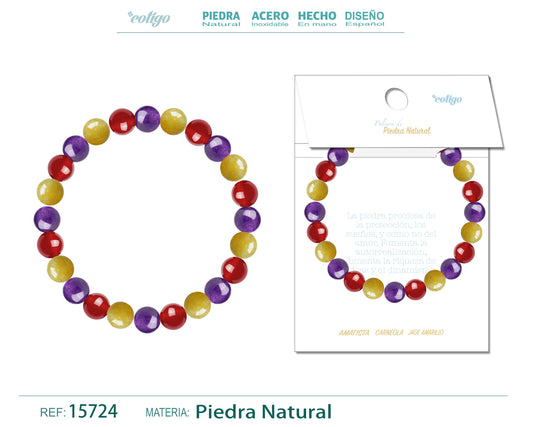 Pulsera Piedra Carneola+Jade amarillo+Amatista