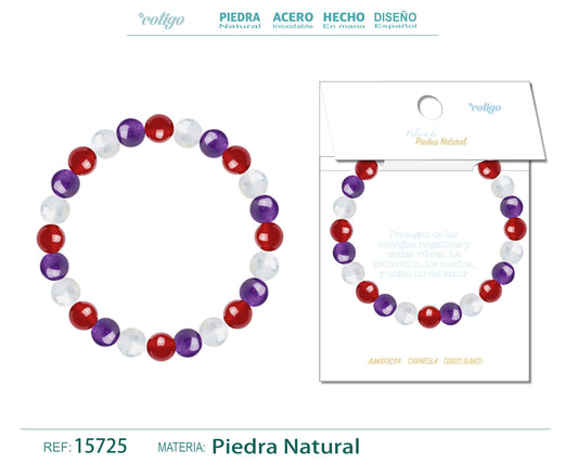 Pulsera Piedra Carneola+Amatista+Cuarzo blanco