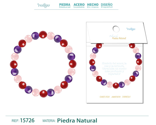 Pulsera Piedra Carneola+Amatista+Cuarzo rosa