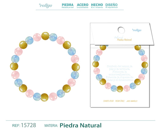 Pulsera Piedra Jade amarillo+Cuarzo rosa+Opalina