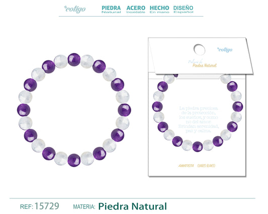 Pulsera Piedra Amatista+Cuarzo blanco
