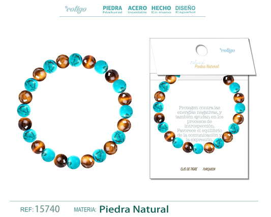 Pulsera Piedra Ojo de tigre+ Turquesa