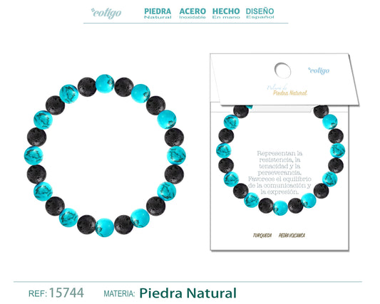 Pulsera Piedra Turquesa+Volcanica