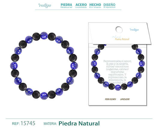 Pulsera Piedra Volcanica+Lapizrazuri