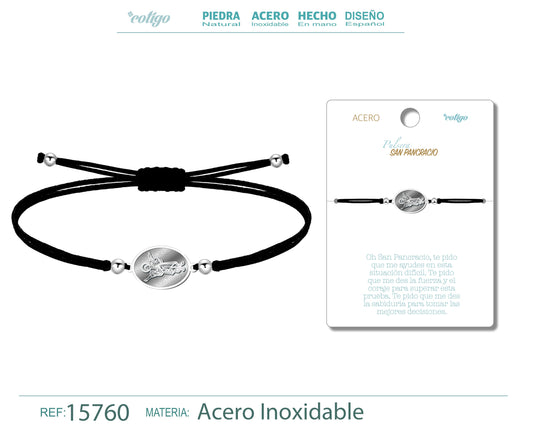 Pulsera Hilo Encerado con SAN PANCRACIO color Plateado