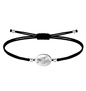 Pulsera de hilo encerado ajustable con medalla de San Cristóbal portando al Niño Jesús, disponible en negro, amuleto de protección para viajeros y conductores.
