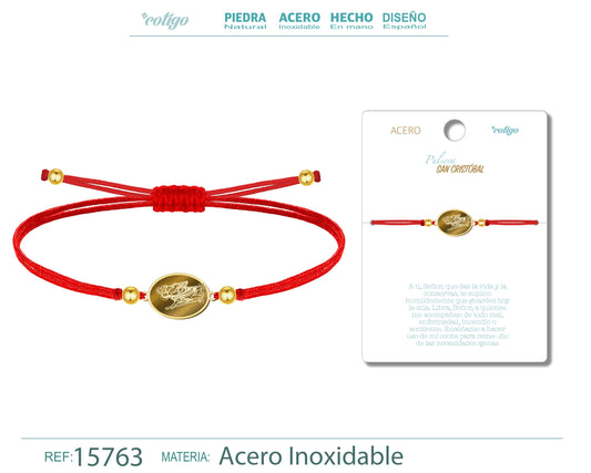 Pulsera Hilo Encerado con SAN CRISTOBAL color Dorado