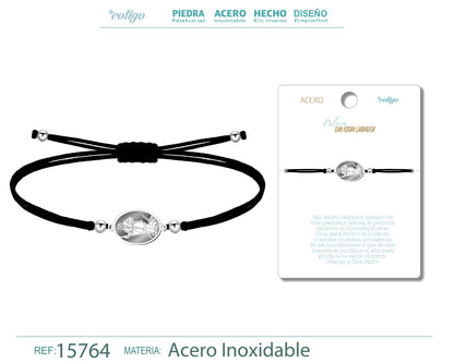 Pulsera Hilo Encerado con SAN ISIDRO LABRADOR color Plateado