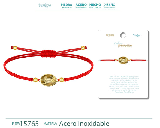 Pulsera Hilo Encerado con SAN ISIDRO LABRADOR color Dorado