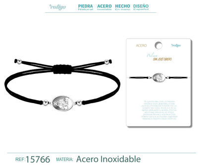 Pulsera Hilo Encerado con SAN JOSE OBRERO color Plateado