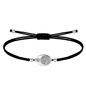 Pulsera de hilo encerado ajustable con medalla de San José Obrero en acero inoxidable. Disponible en hilo negro con acabado plateado.
