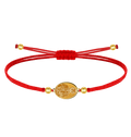 Pulsera de hilo encerado ajustable con medalla de San José Obrero en acero inoxidable. Disponible en hilo rojo con acabado dorado