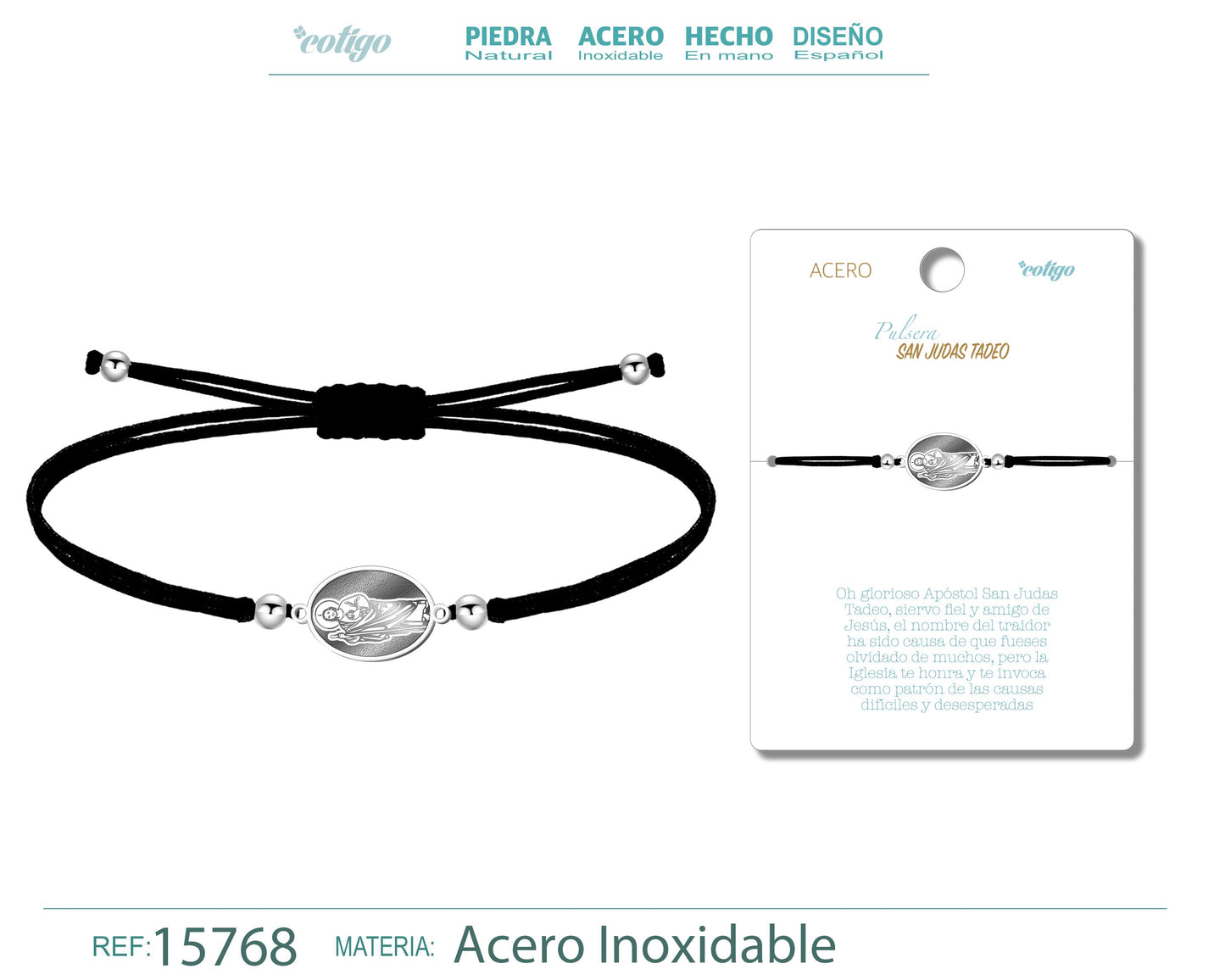 Pulsera Hilo Encerado con SAN JUDAS TADEO color Plateado
