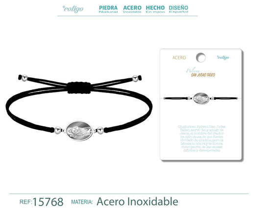 Pulsera Hilo Encerado con SAN JUDAS TADEO color Plateado