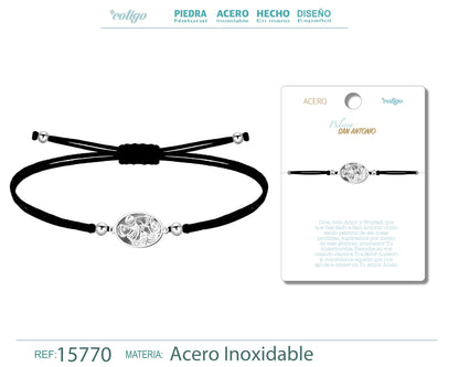 Pulsera Hilo Encerado con SAN ANTONIO color Plateado