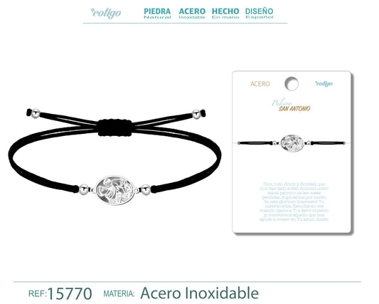 Pulsera Hilo Encerado con SAN ANTONIO color Plateado