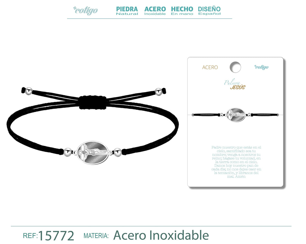 Pulsera Hilo Encerado con Jesús Crucificadocolor Plateado - cotigo