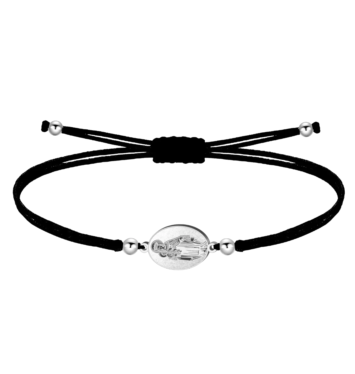 Pulsera de hilo negro encerado con medalla virgen del carmen acero plateado amuleto protección marineros y conductores