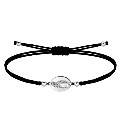 Pulsera de hilo negro encerado con medalla virgen del carmen acero plateado amuleto protección marineros y conductores