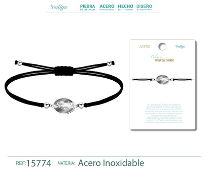 Pulsera Hilo Encerado con Virgen del Carmen color Plateado