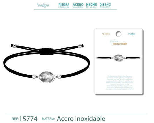 Pulsera Hilo Encerado con VIRGEN DE CARMEN color Plateado