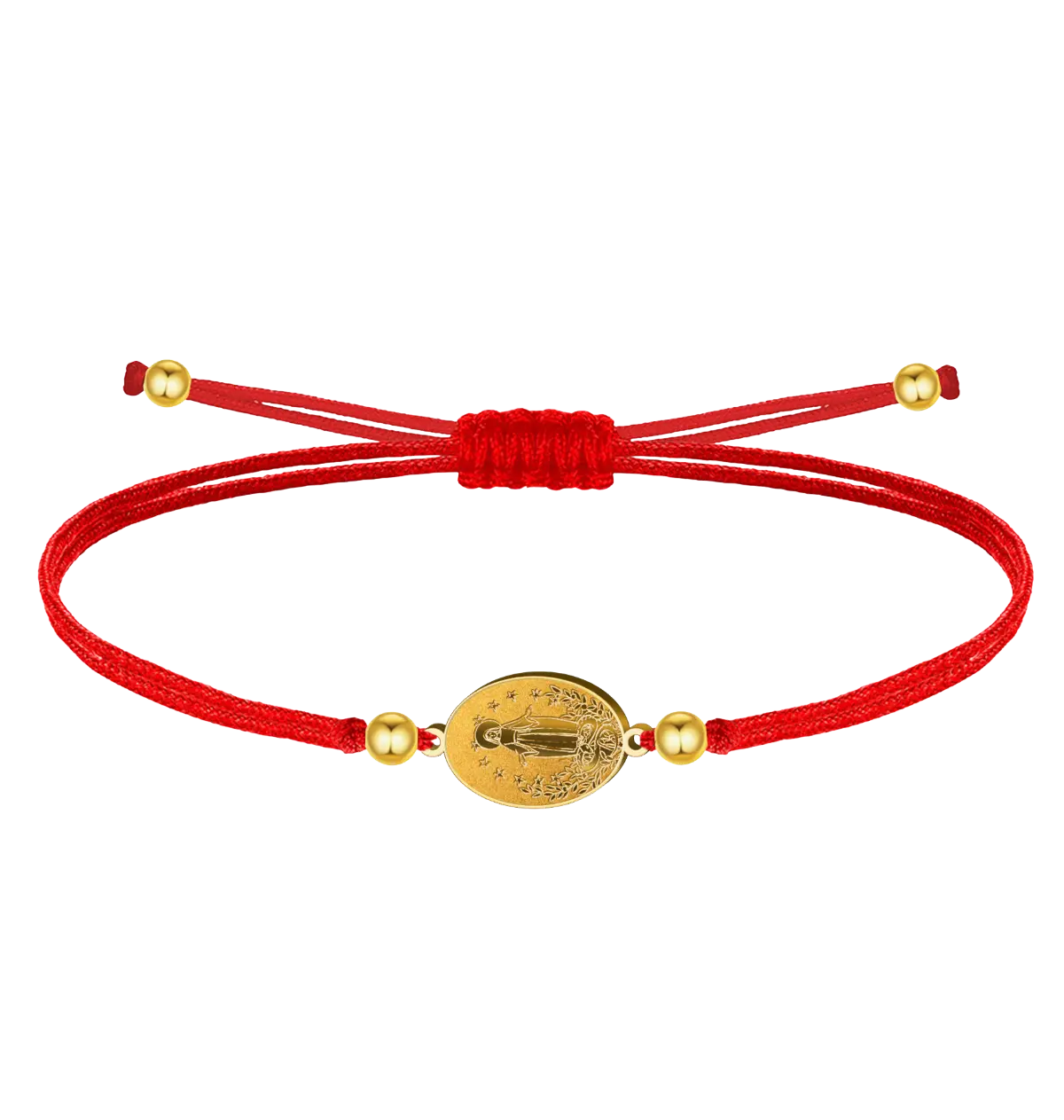 Pulsera hilo rojo encerado medalla Virgen de Fátima y Milagrosa dorada cuentas acero inoxidable amuleto protección mal de ojo mujer ajustable