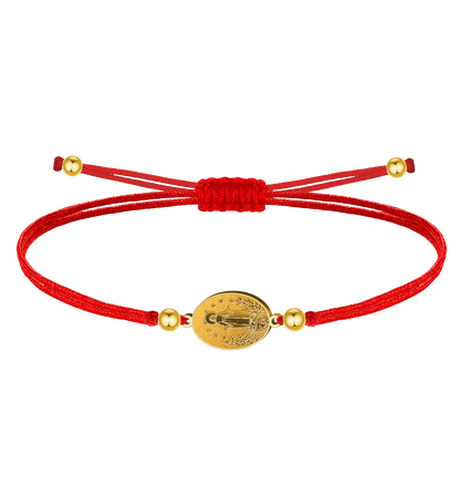 Pulsera hilo rojo encerado medalla Virgen de Fátima y Milagrosa dorada cuentas acero inoxidable amuleto protección mal de ojo mujer ajustable