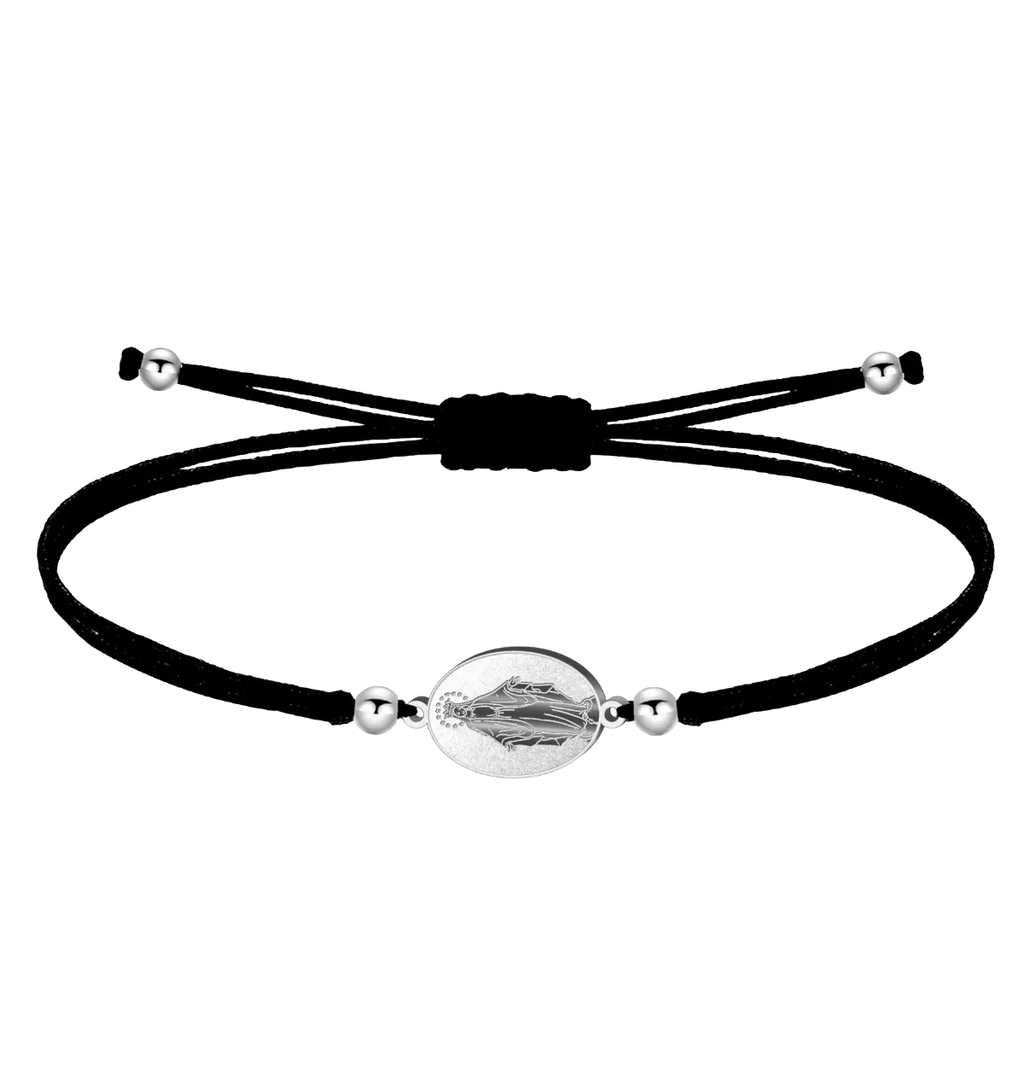 Pulsera hilo negro encerado Medalla Milagrosa Virgen de los Rayos plateada acero inoxidable ajustable regalo religioso protección unisex